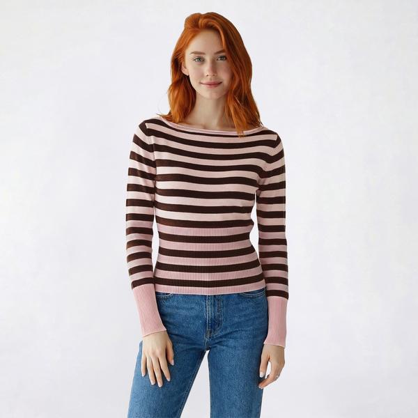 Juniors No Comment Striped Boat Neck Cropped Sweater alternate view